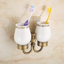 Queens Family European Pastoral Style Dental Cup Holder Full Copper Antique Mouthwash Cup Holder Retro Double Cup Holder GY905