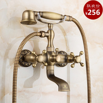 Queen family all-copper antique brushed shower Retro European-style shower Simple shower set bathtub faucet