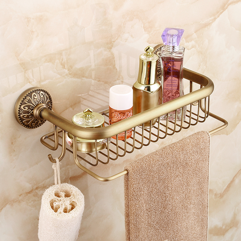 Queen's family antique all-bronze ceramic European-style bathroom shelves Cosmetic Racks with hook wool scarves GY622 