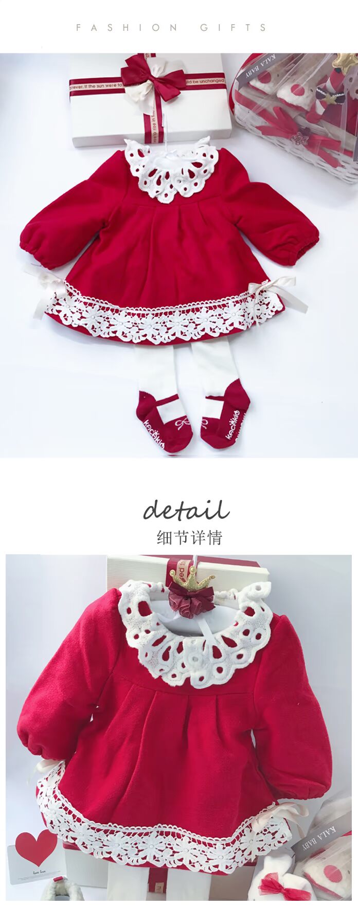 Mùa đông bé gái ăn mặc sơ sinh trăm ngày công chúa váy quà tweed váy đỏ tuổi hộp quà hộp quà tặng cho bé sơ sinh