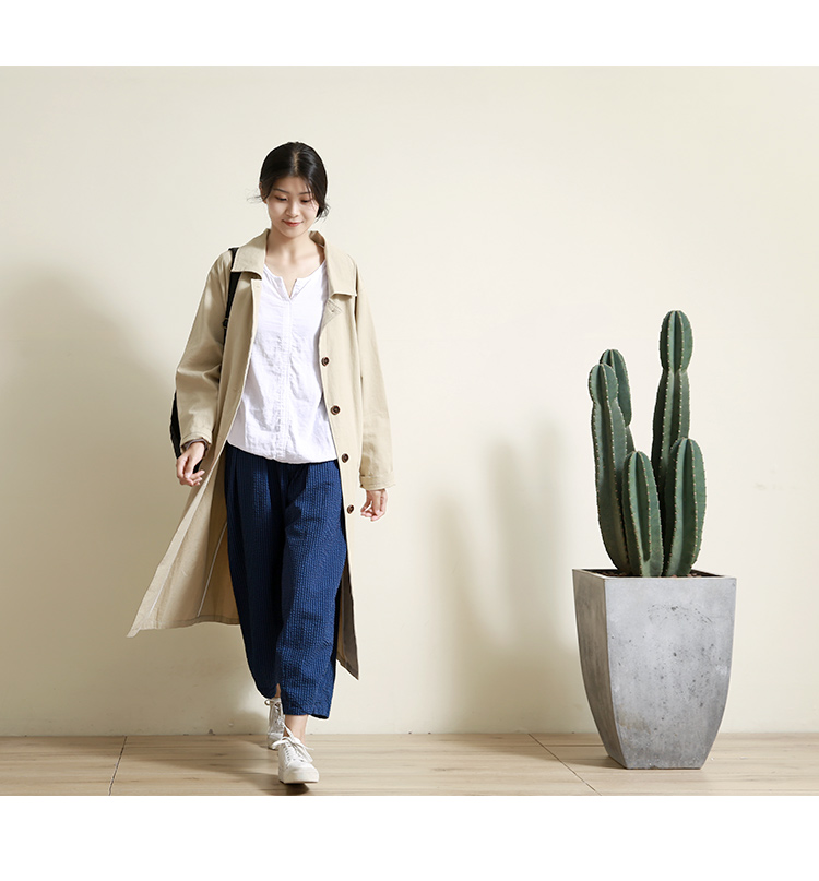 Gujia 2018 mùa thu mới văn học lỏng áo dài nữ bông giản dị khí dài trench coat áo khoác adidas nữ