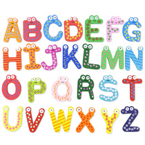 Wooden cartoon 26 early education English letters magnetic refrigerator stickers fun teaching aids wooden toys 26 sets