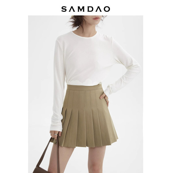 SAMDAO high-quality pleated skirt belt safety pants anti-light a-line skirt high waist pear-shaped slim skirt