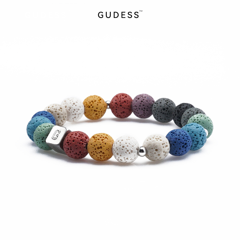 Gudess Original Natural Colorful Round Volcanic Stone Aromatherapy Bracelet Diffuser Stone Engraved Bracelet Birthday Gift