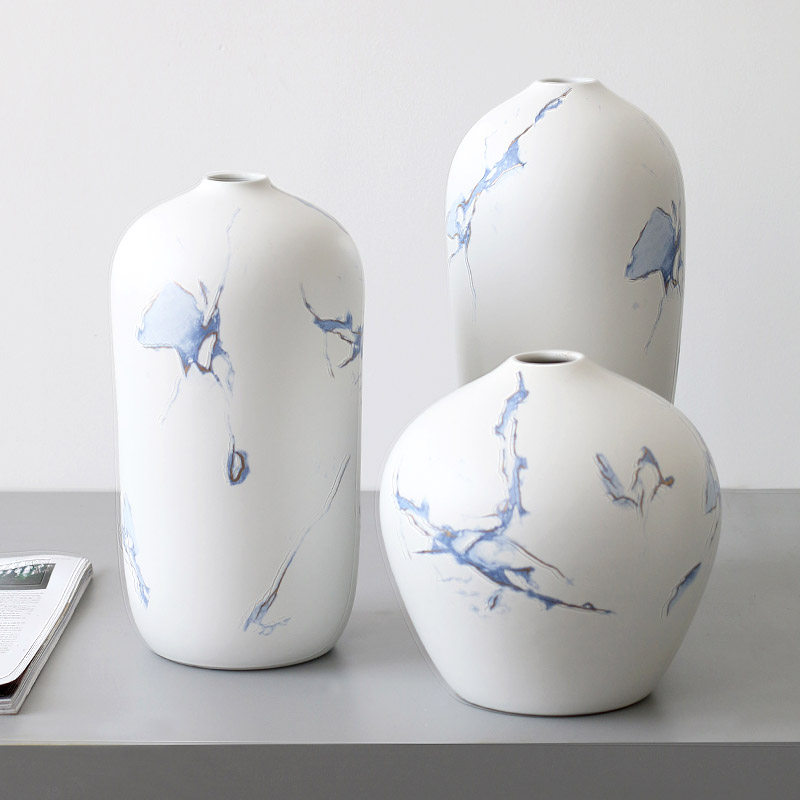 Clear soup lying fruit vase three-piece ceramic light luxury style modern minimalist living room decoration ornaments flower arrangement