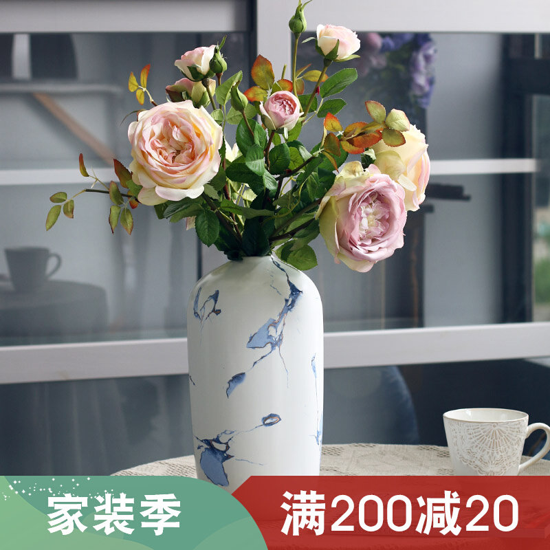 Rose flower simulation flower fake flower elegant American-style living room European-style silk flower decorative flower flower arrangement clear soup lying fruit