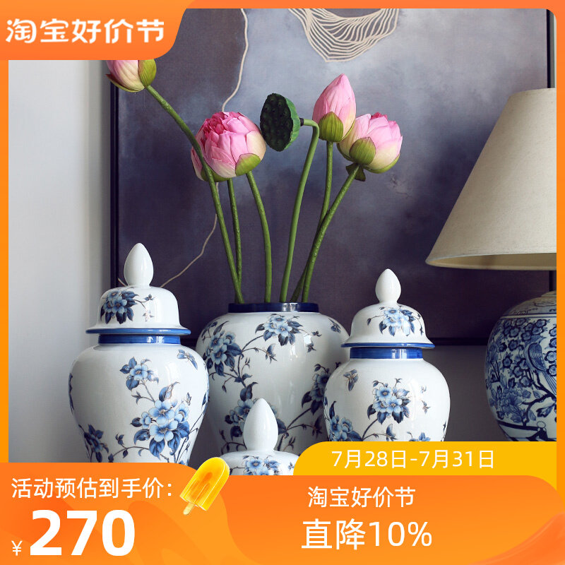 Elegant and gentle Chinese-style ornaments ceramic vases new Chinese-style living room classical hand-painted decorative high-legged flower arrangements