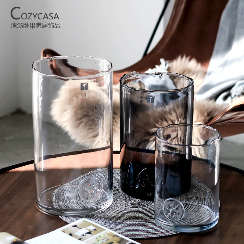 Clear Soup Bedroom Fruit Brief Modern Grey Living Room Relief Glass Vase Nordic Wave Edge Transparent Water Pewter