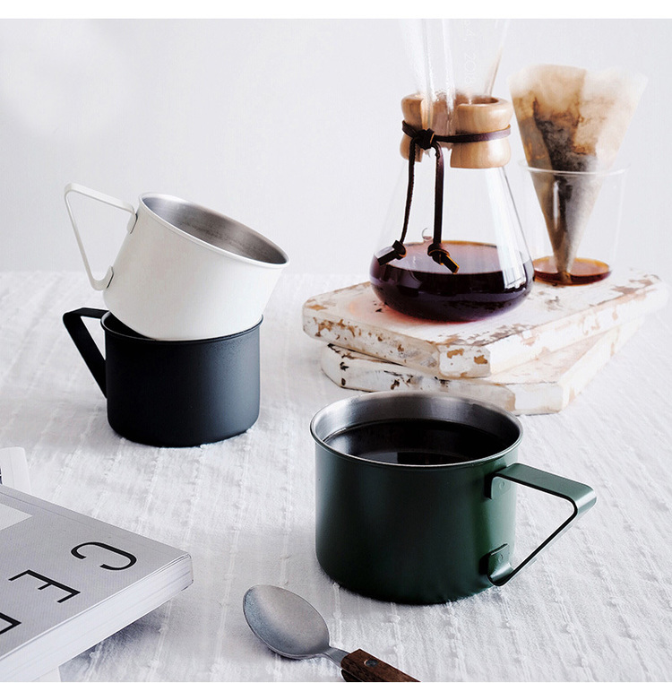 Japanese original elfin stainless steel creative retro mug office breakfast coffee mug with spoon