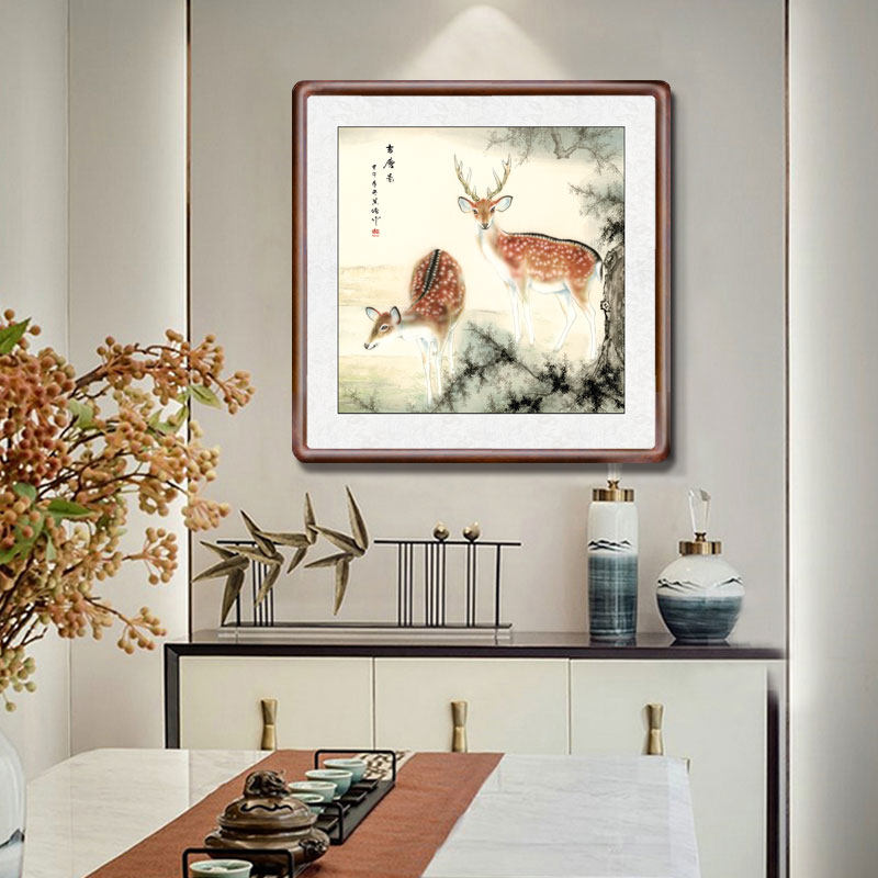 Chinese peony worker pen flower and bird painting deer into the family Xuanguan hanging paintings National painting Painting Corridor Decoration Painting Dining Hall Fresco