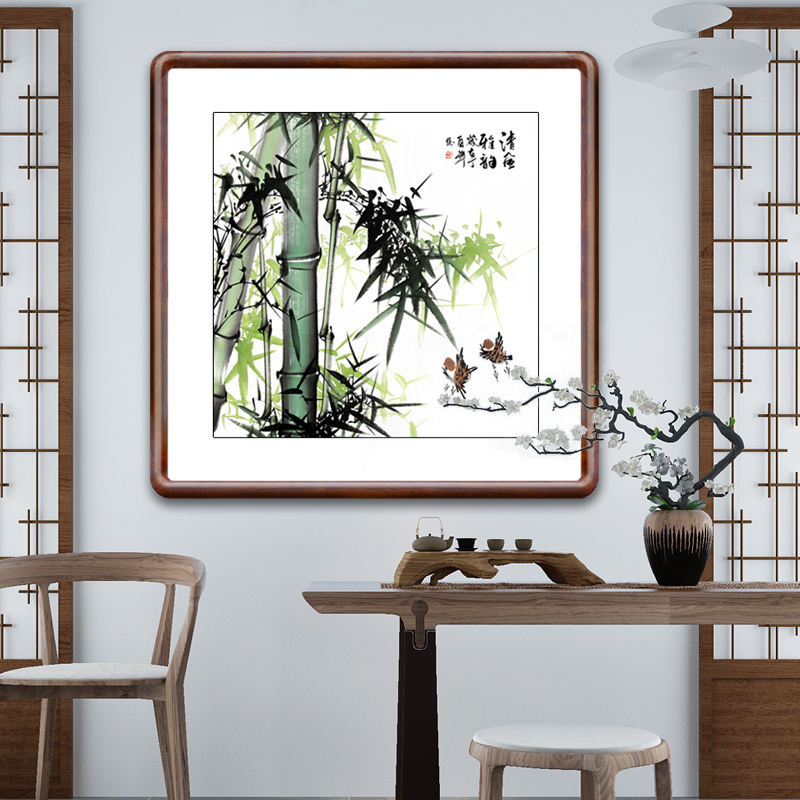 Bamboo decoration painting Peony flower painting Living room Dining Room Dining Hall Hung Painting Country Painting Triptych Painting Genguan Corridor Gangway Bucket Square Calligraphy