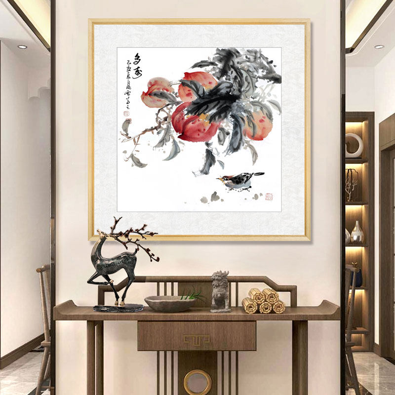 Handpainted True Peony Country Painting into the Outdoor Closing Aisle Hallway Decoration Painting Lotus Flower Bird Painting Tea Room Dining Hall Hung Painting