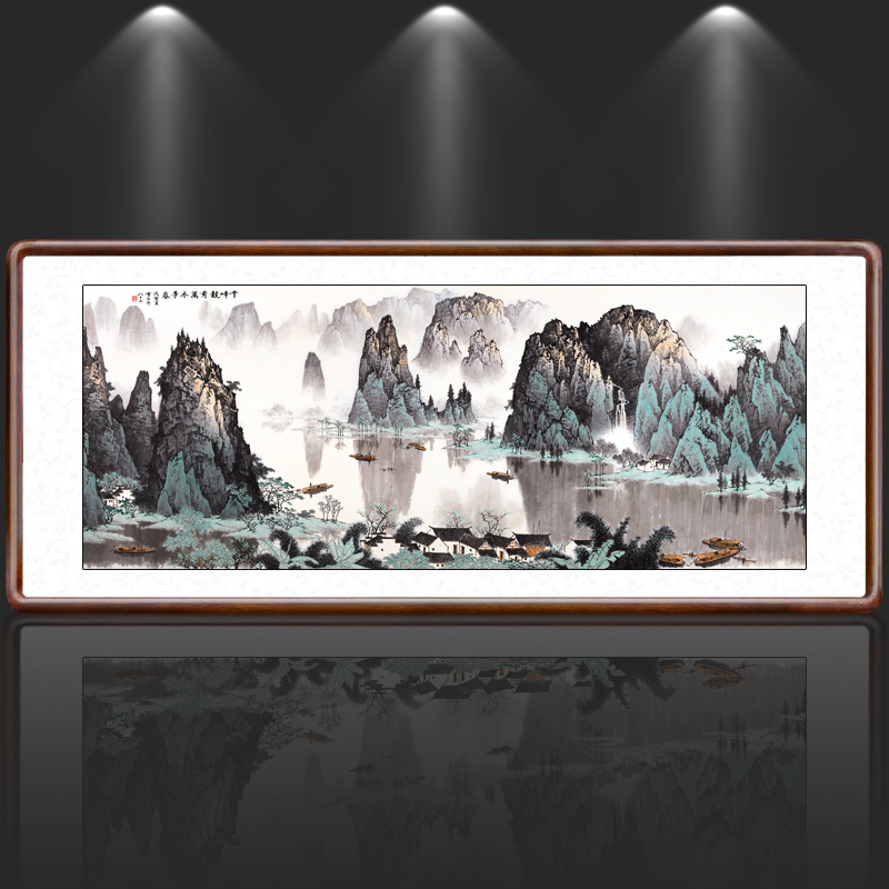 San Gobain word painting Chinese painting landscape painting office Living room hanging painting scenery leaning on the mountain white snowstone one thousand peak race show