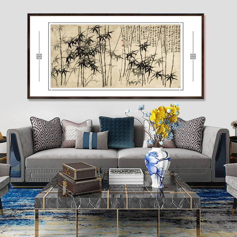 Zheng Board Bridge Bamboo Hanging Paintings of Chinese Living Room Book Room Decoration Painting Bamboo Newspaper Ping An Upscale Wall Character Painting with frame