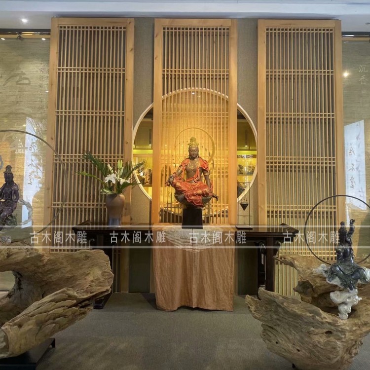 Dongyang wood carving hollow new Chinese style solid wood lattice entrance partition grille background wall Living room antique doors and windows customization