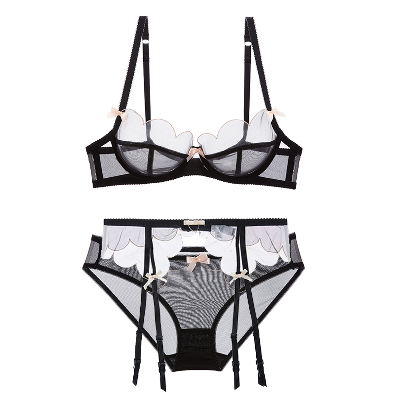 French ultra-thin cup sexy lace lingerie bra set women's honmei year ...