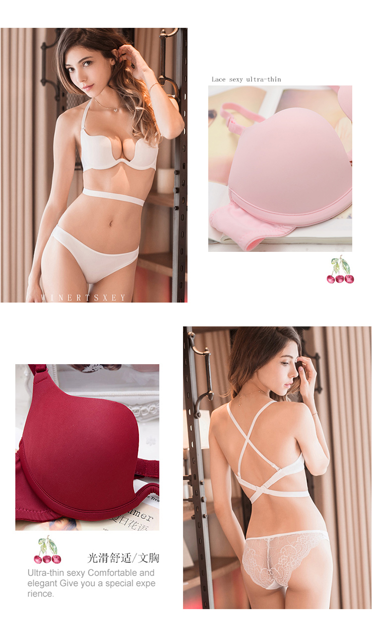 Sexy áo ngực vô hình hình chữ U thu thập ngực nhỏ phần dày mỏng mà không quây làm đẹp trở lại váy hạ thấp đồ lót nữ mùa thu đồ lót calvin klein nữ chính hãng