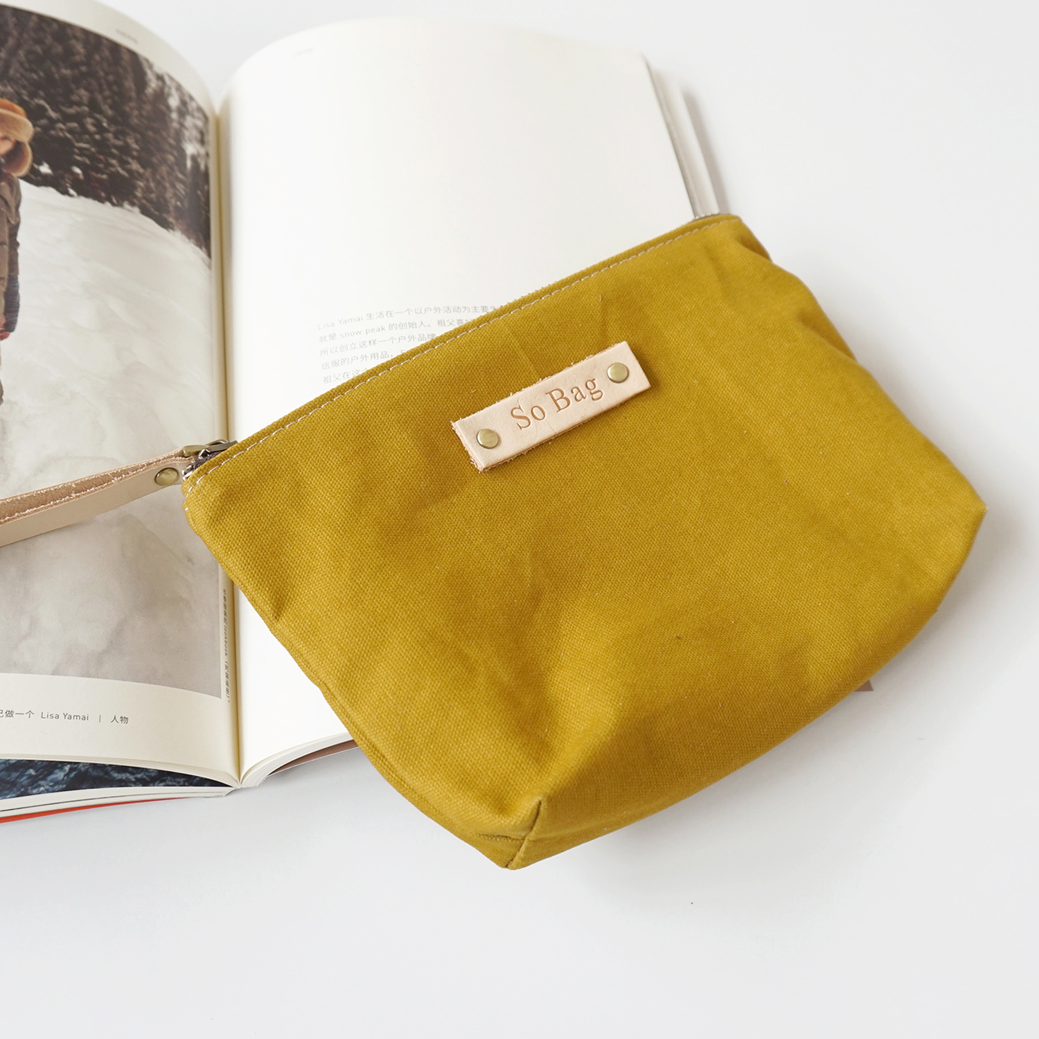 sobag Japanese zipper canvas mobile coin purse female ginger yellow makeup bag pure cotton ins literary clutch purse