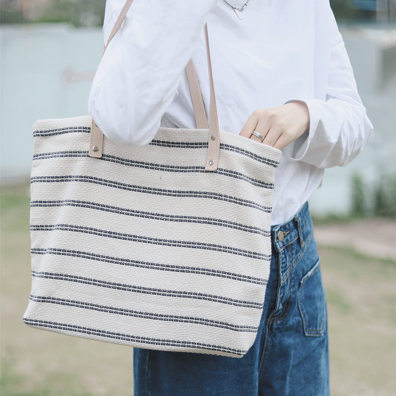 Sobag Renaissance Hakukuku Strip Large Bag Chic Japanese canvas package female shoulder in Tot Pack