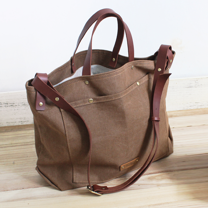 sobag brown retro large capacity Diagonal Satchel commuter Package Girl Canvas Travel Bag Tide Men's Hand Single Shoulder Bag