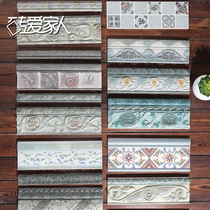 Dark and light green imitation retro resin waistline with carved floor climbing wall tiles American pastoral bathroom 300x100