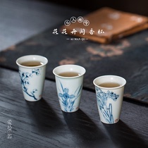 Aimanji Mountain River painted porcelain hand-painted blue and white flowers fragrant cup literati painting ceramic egg cup Gao Jingdezhen