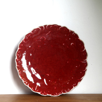 Live raw ore high temperature color glaze red flower mouth disc diameter 18cm