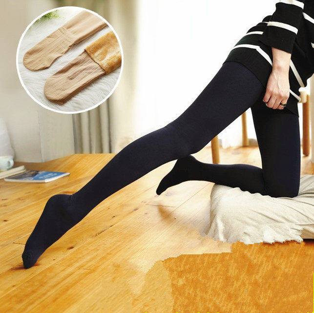 Thickened Garnapped warm pants Sox autumn Winter Lean Black velvet silk Sox Women's in-footed Trouser Socks