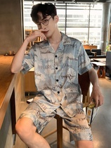 Pajamas men summer ice silk thin short-sleeved shorts 2021 new simulation silk spring summer days home clothing set