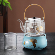 Japanese glass teapot electric pottery stove tea cooker steamed teapot ginkgo leaf cooking lifting beam pot tea set household