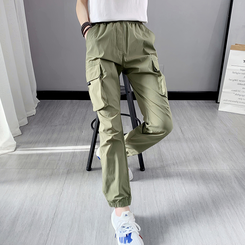 Summer outdoor quick-drying pants Women's thin drawstring loose overalls closed breathable running mountaineering sports pants men