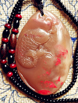 Natural Changhua chicken blood stone lotus root powder jelly pendant hand piece with surplus every year soft jade base Bahrain Laos field yellow stone