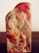 Natural Changhua chicken blood stone (lucky head) large seal ornaments lotus root powder soft steel bottom Bahrain Laos field yellow stone