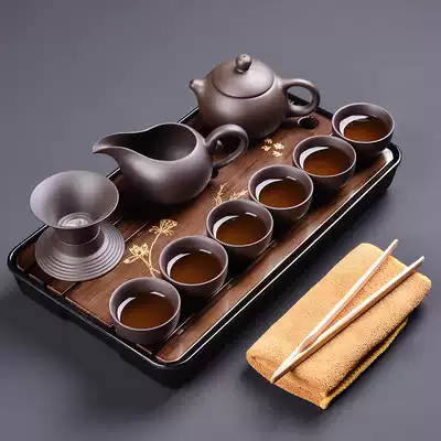 Zisha ceramic kung fu tea set household tea cup simple office solid wood small tea tray drawer type tea table set