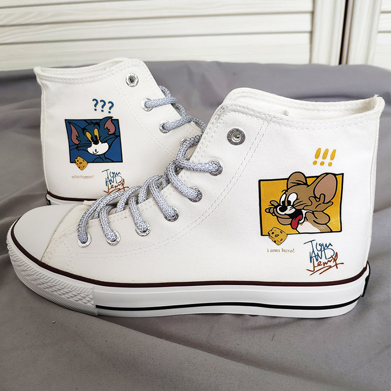 Huli cat and rat explode couple couple high-tube canvas shoes owco cherry blossom tea peach cooked man