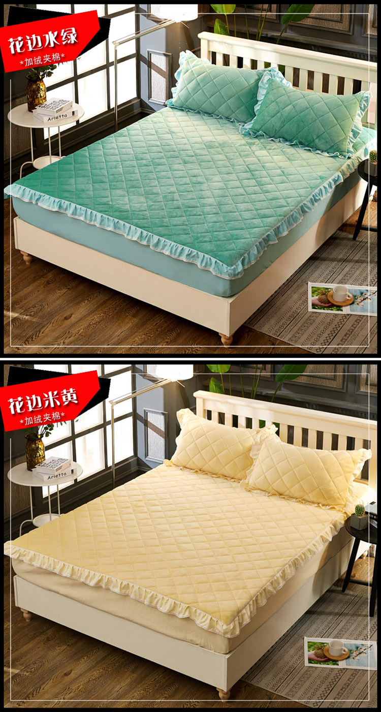 Giường lông cừu san hô dày ấm áp trải giường flannel clip bông bên giường nệm chống trượt mat bảo vệ Ga chun Everon