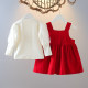 Girls dress 2022 spring and autumn new style Western-style bow girl baby skirt vest skirt two-piece New Year's dress