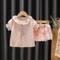 Summer clothes girl suit Summer Yangqi female baby 100 days old Broken Flowers Fields Garden Wind Princess Wind two sets of single piece