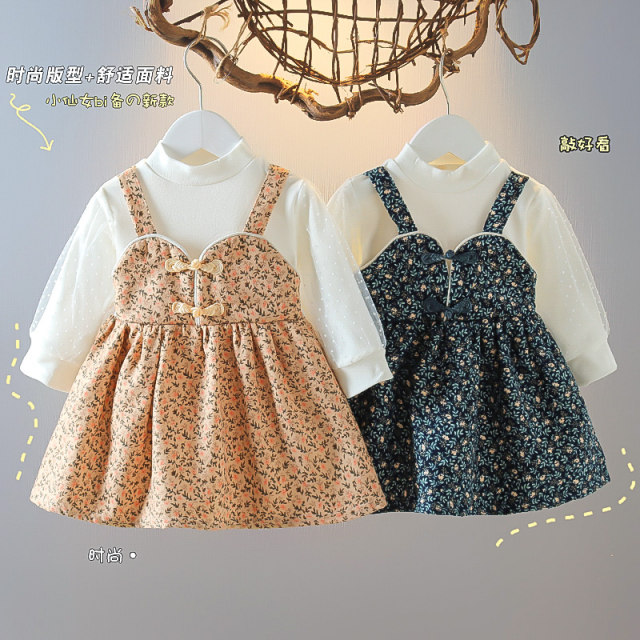 Girls' Dresses Pastoral Style Female Baby Children's 2022 Spring and Autumn Long Sleeve Korean Style Western Style Floral Dress