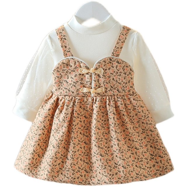 Girls' Dresses Pastoral Style Female Baby Children's 2022 Spring and Autumn Long Sleeve Korean Style Western Style Floral Dress