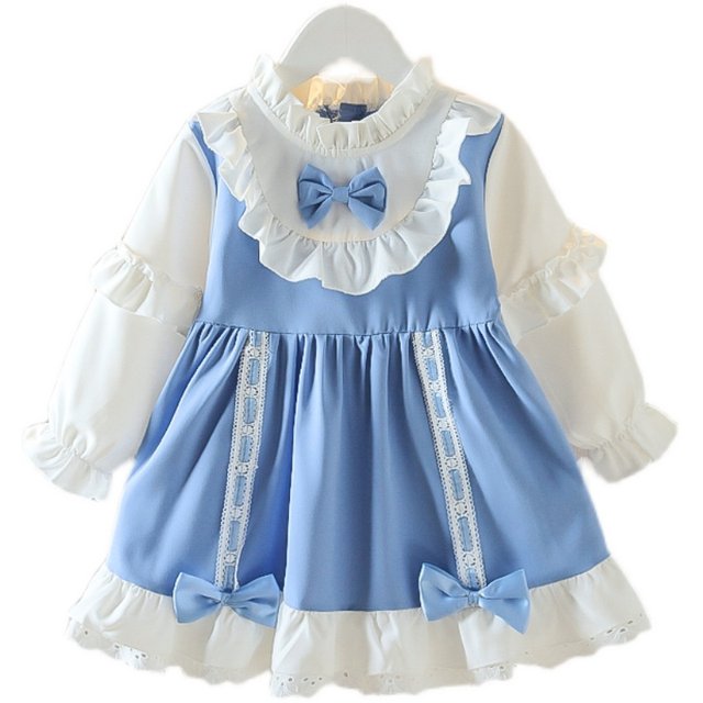 Girls Bow Lolita Dress 2022 Spring and Autumn New Little Girl Lace Princess Skirt Baby Sweet Skirt