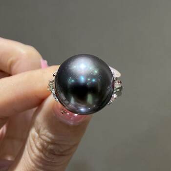Pt900 platinum diamond tahitian saltwater pearl ring