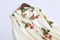 Autumn Pajamas Ladies Long Sleeve Suit Two Piece Cotton Cotton Wool Cherry Print Cardigan Korean Loose Homewear