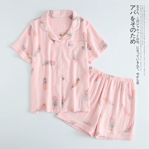 Pajamas womens summer cotton gauze washed thin section large size short-sleeved shorts cotton homewear suit fresh feathers