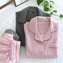 Womens autumn and winter three-layer warm air cotton interlayer pajamas thickened pure cotton long-sleeved mens home clothes couple thin quilted