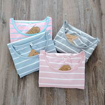 Special summer cotton nightdress womens short-sleeved cotton homewear mid-length striped womens fresh pajamas Korean thin section