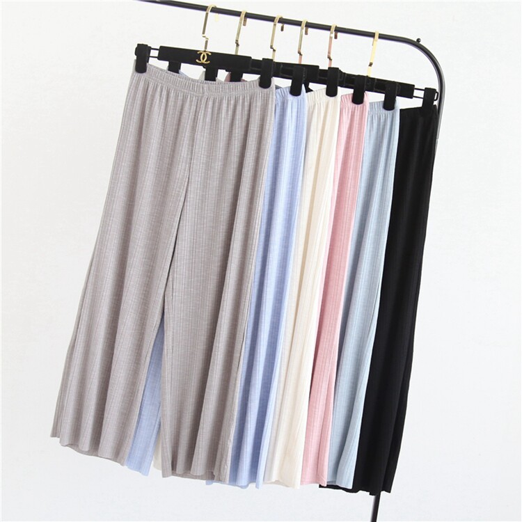 Women's summer pajama pants nine-point pants pure cotton thin section home pants loose pitted threaded pants are elastic and can be worn outside