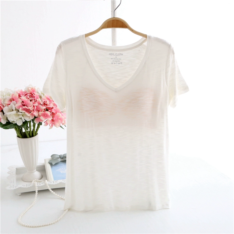 Nữ mùa hè đồ ngủ cotton T-Shirt với ngực pad áo ngực miễn phí dịch vụ nhà với áo ngực một vest yoga áo bông mỏng