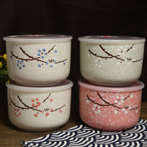 Manufacturer Direct sales 6-inch day style hand-painted and glazed color ceramic preservation box portable bowl Blister Noodles Bowl rice cartridge lid