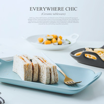 Eurostyle double ear rectangular ceramic baking tray matt color glazed ceramic Western dinner plate Ingrid red salad cutlery suit